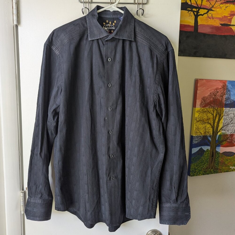Robert Graham Black Button Down Long Sleeve Men's Shirt Size Large